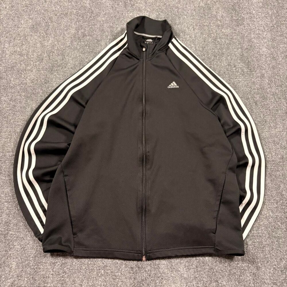 y2k 2010 adidas full zip stripe black track jacket